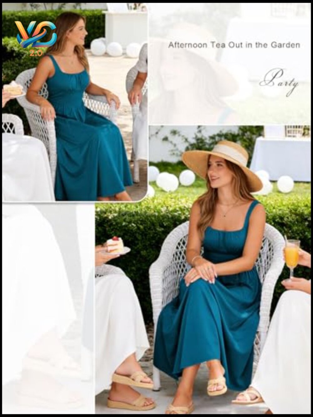 Womens Sleeveless Square Neck Midi Dress with Pockets A-Line Sundress - Picture 7 of 7